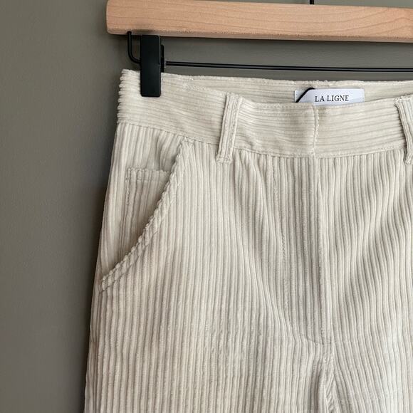 LA LIGNE Reece Trouser Ivory Size 2 Cream Corduroy Pant High Rise Wide Leg Chic - Picture 9 of 16